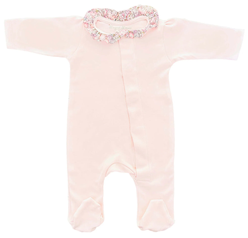 
                  
                    Magnet Mouse - Pale Pink sleepsuit with pretty Liberty Michelle Ruffle
                  
                