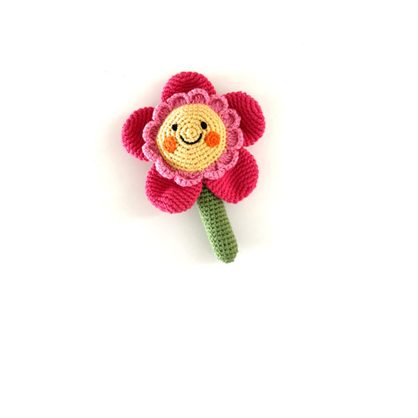 Friendly flower rattle with stem hot pink