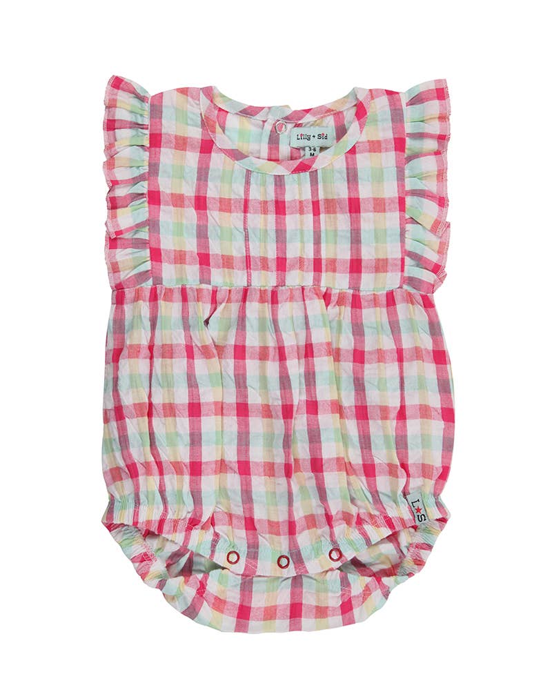 Picnic check bubble romper