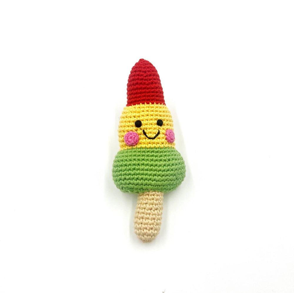 Crochet toy handmade Friendly rocket ice loll rattle-red