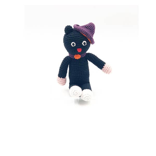 Handmade soft Baby Toy Cat rattle - black