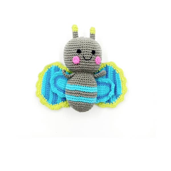 Handmade soft Baby Toy Butterfly rattle - blue