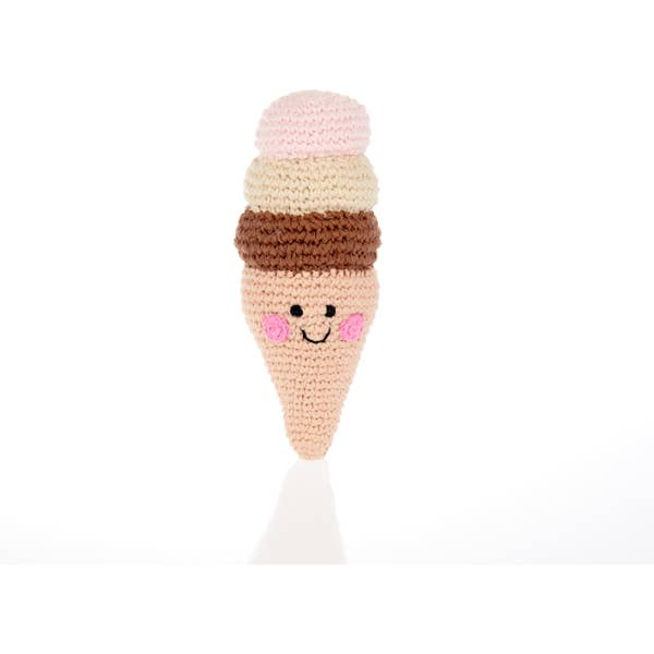 Crochet toy handmade Friendly Neapolitan ice cream rattle