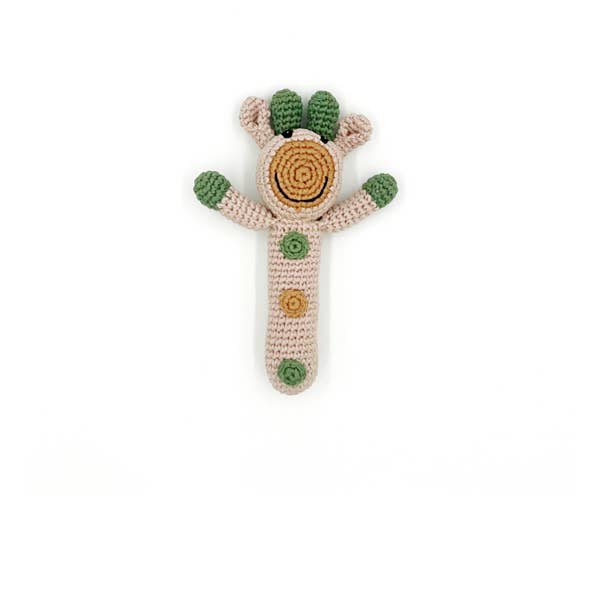 Crochet toy handmade fairtrade Stick rattle Giraffe