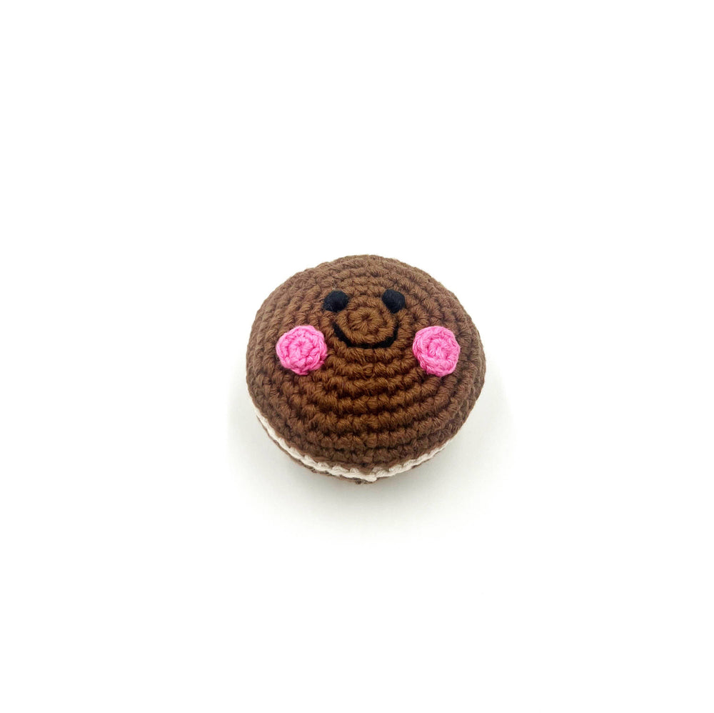 Crochet toy handmade Friendly macaron rattle-chocolate
