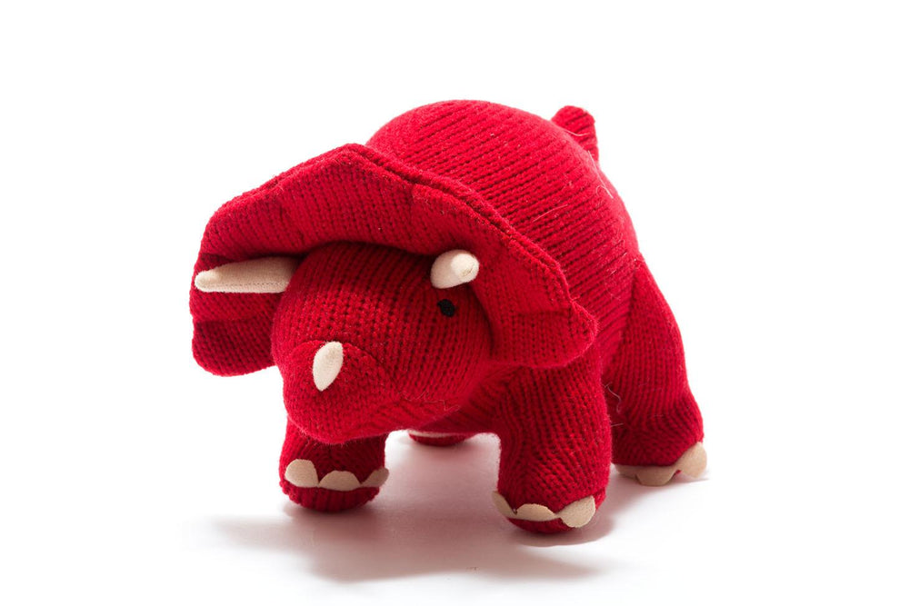 Knitted Red Triceratops Dinosaur Toy - 'TOMMY'