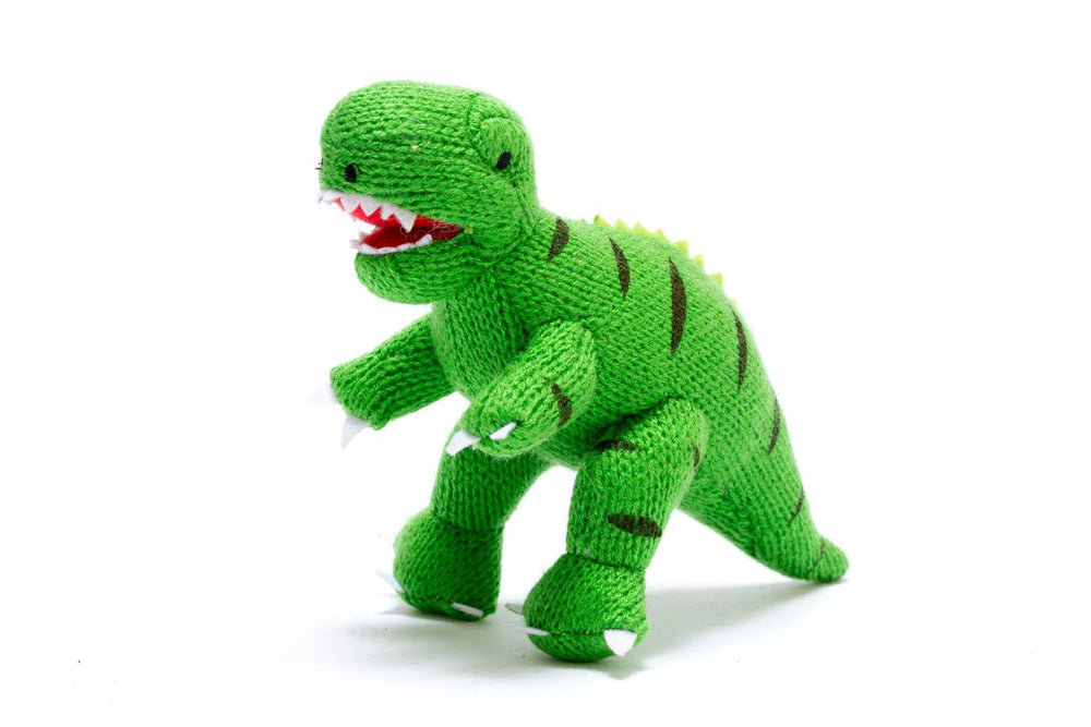 Knitted Toby T-Rex Dinosaur Rattle - green