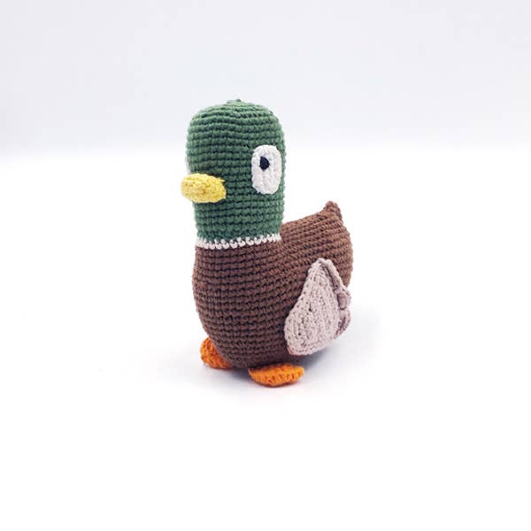 Handmade soft Baby Toy Mallard duck rattle