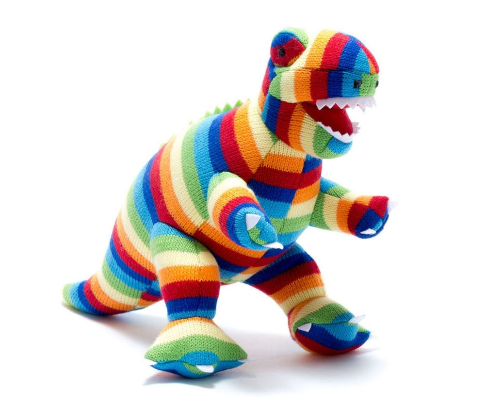 Knitted Bold Stripe T Rex Dinosaur Toy - 'TOBY'