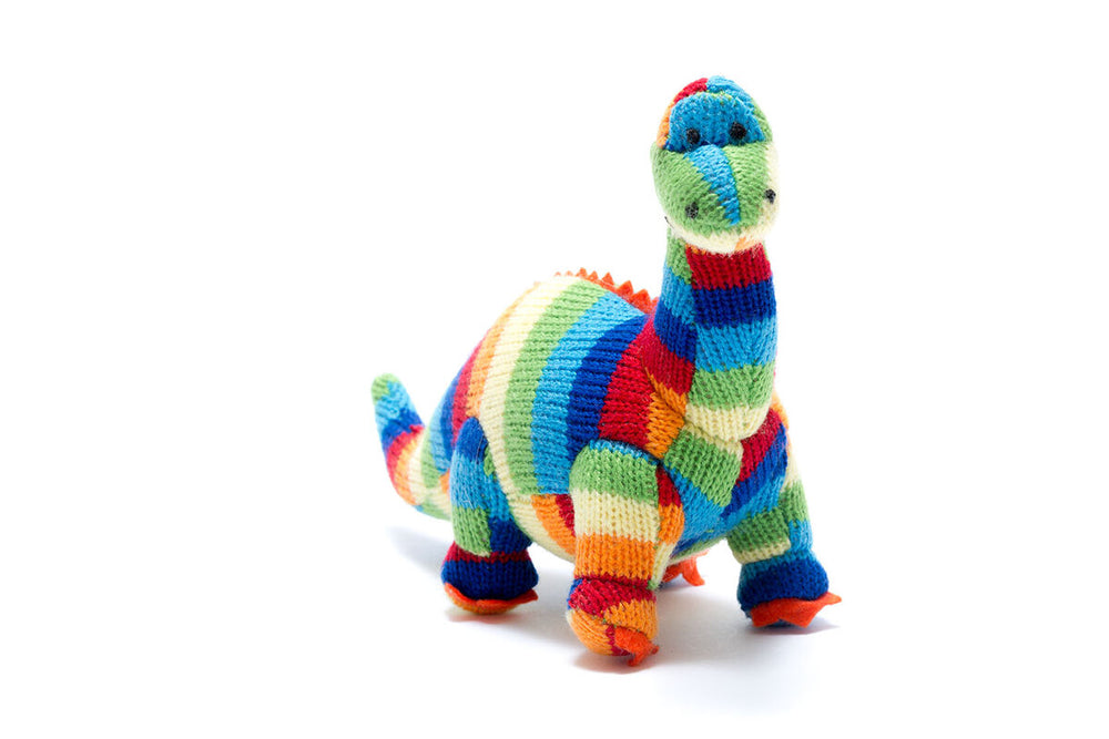 Knitted Diplodocus Dinosaur Rattle - Bold Stripe