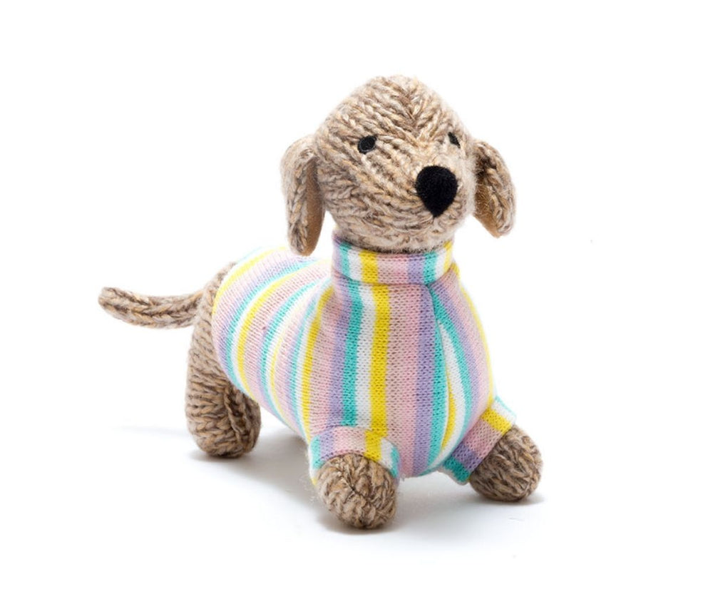 Knitted Sausage Dog with Jumper - Pastel Colours