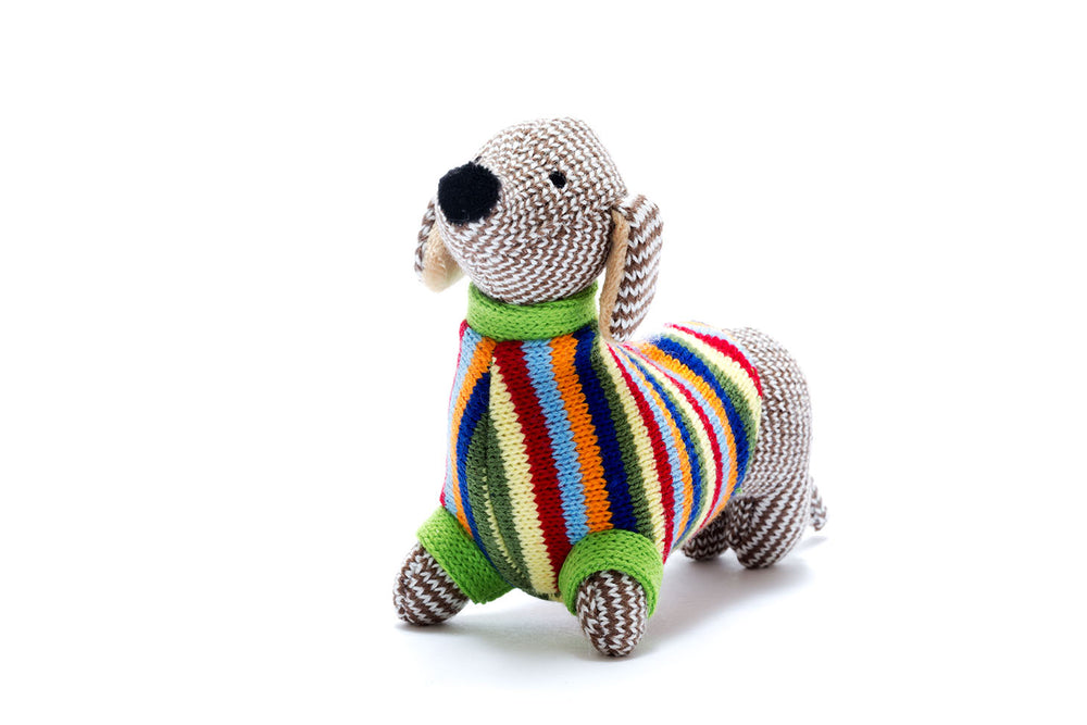 Knitted Sausage Dog with Jumper Rattle